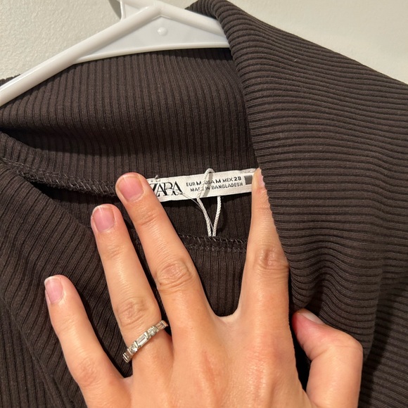 NWOT Zara Brown 95% Cotton Sweater Dress or Top with asymmetrical Collar - Picture 6 of 7